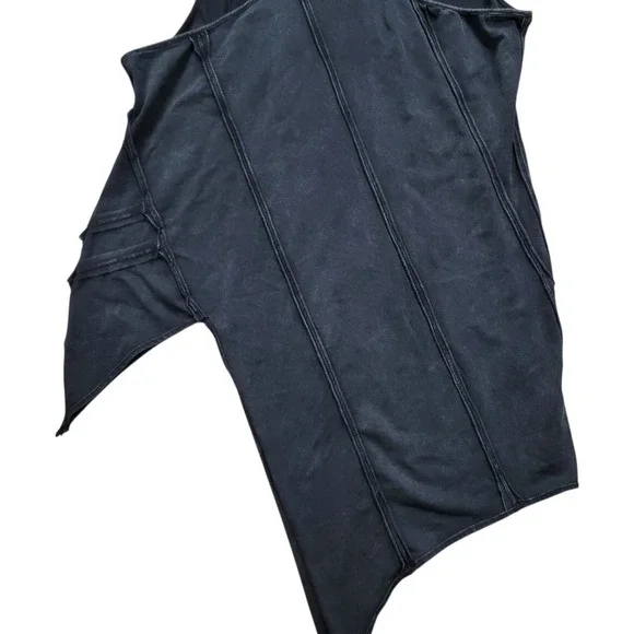 Darker Wavs Sleeveless Hoodie Womens L Black Asymmetrical Distressed Goth Grunge - Picture 8 of 11
